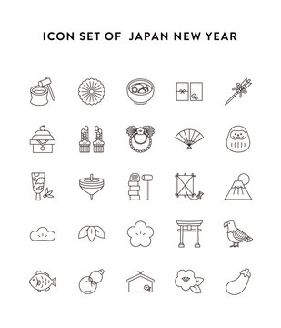 japan new year icons. Japanese New Year, lucky charms, special features, New Year, food, etc.
