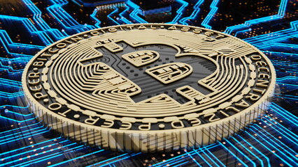Bitcoin digital cryptocurrency, digital mining, crypto monetary, financial instrument. 3d render