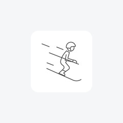 SnowSkiingIcon, AlpineAdventureSymbols, SkiSlopeThrillsEmblem thin line icon, grey outline icon, pixel perfect icon