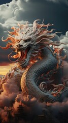 Fototapeta premium Chinese Dragon in the Clouds. Generative Ai.