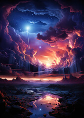 Mystical Horizon: A Fantasy Landscape Under a Purple Sky