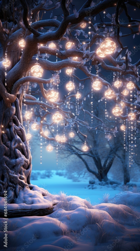 Poster background illumination and snow blur. generative ai.