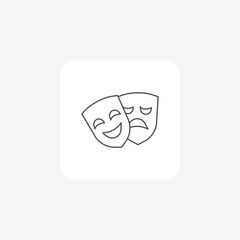 Drama mask, Theater symbol, Theatrical mask,thin line icon, grey outline icon, pixel perfect icon