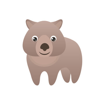 Funny cute Wombat isolated on white. Cartoon children character. Vector simple illustration of Australian animal.