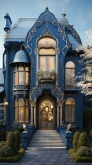 Obraz premium Outside of a Christmas home amid the snow. Generative Ai.