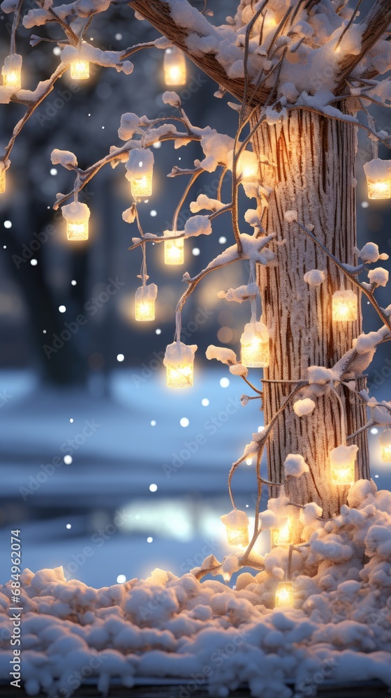 Poster background illumination and snow blur. generative ai.