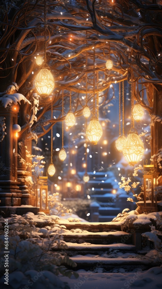 Poster background illumination and snow blur. generative ai.