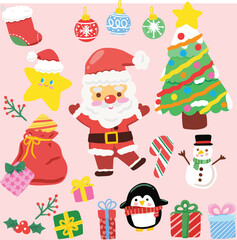 Christmas elements cute decorations holiday Santa Claus