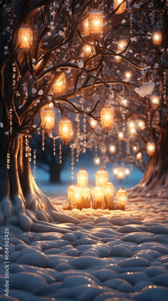 Poster background illumination and snow blur. generative ai.