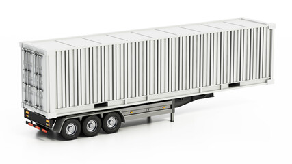 White semi truck trailer isolated on white background. 3D illustration