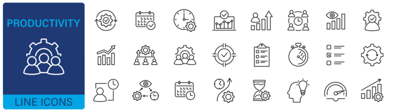 Productivity icons set. Outline icon collection of efficiency. Vector illustration.