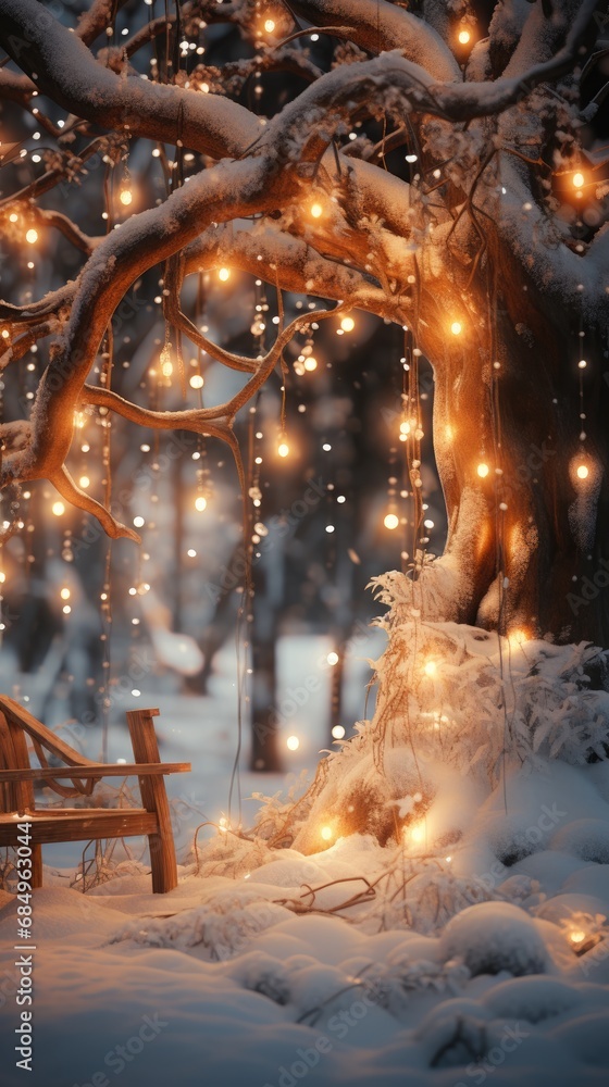 Poster background illumination and snow blur. generative ai.