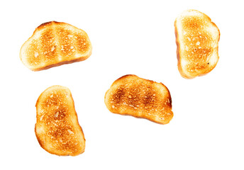 Bread fried in a toaster isolated on a white background