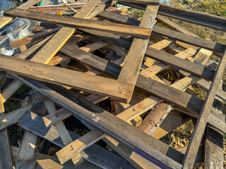 Rubbish from wooden boards in nature
