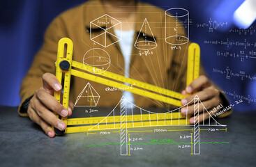 Architects use ruler to calculate materials and force distribution in designing bridge across river