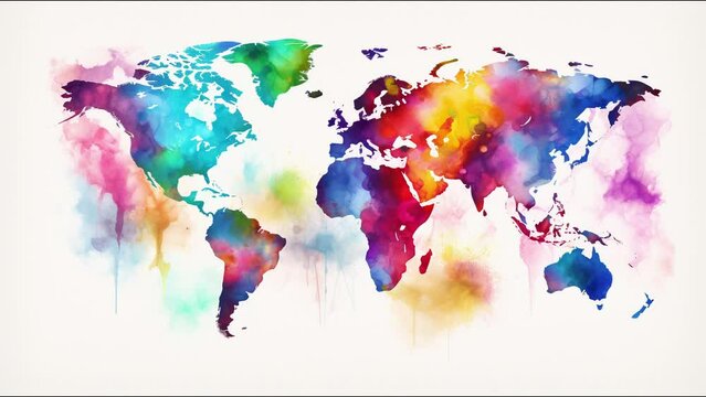 watercolor animation loop of world map