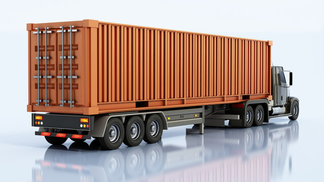 Semi trailer truck isolated on white background. 3D illustration