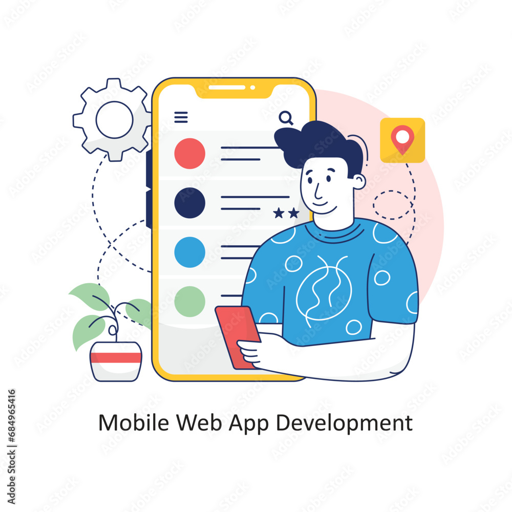 Poster mobile web app development vector filled outline design illustration. symbol on white background eps