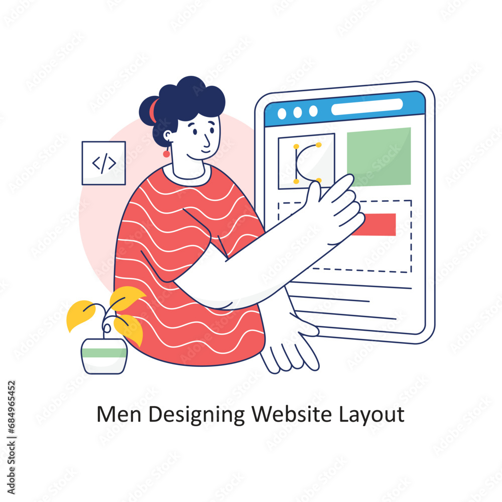 Poster men designing website layout vector filled outline design illustration. symbol on white background e
