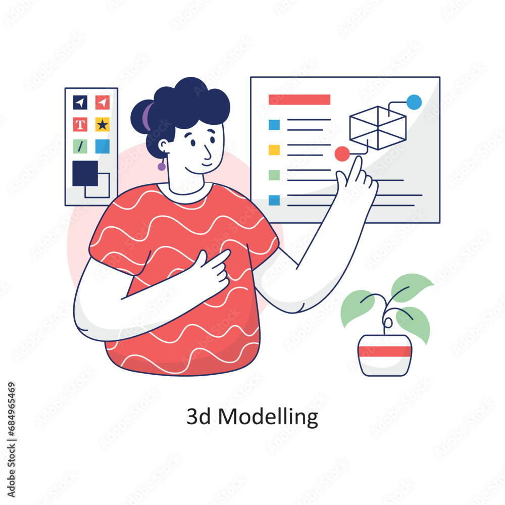 Poster 3d modelling vector filled outline design illustration. symbol on white background eps 10 file