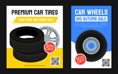 Car Wheel Tires Advertising Banner Design Vector Template