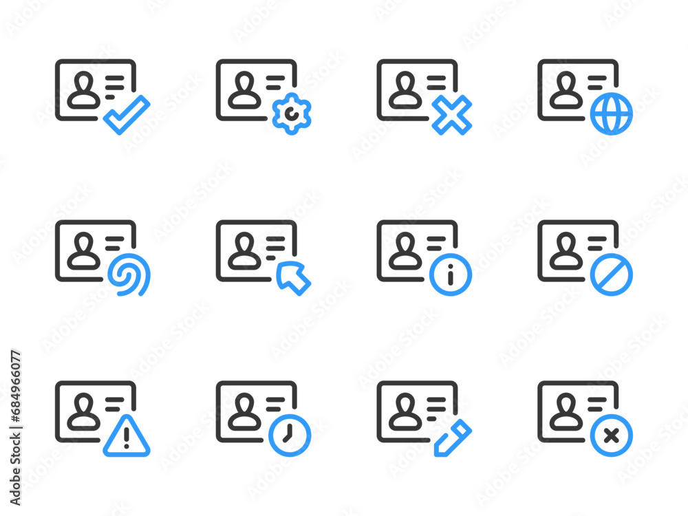 Poster id card preferences and configurations vector line icons. identity document settings outline icon se