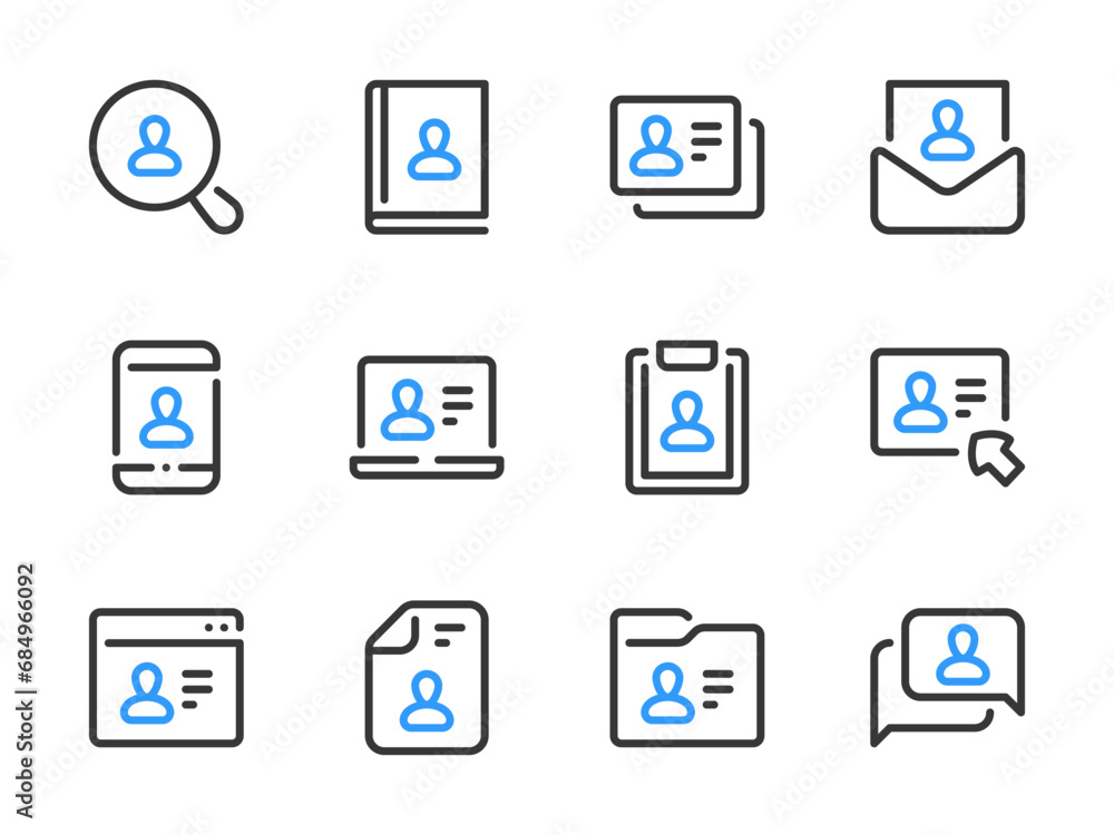 Poster user and profile vector line icons. account settings and personal services outline icon set.