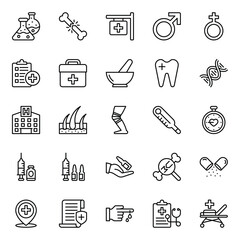Outline icons set for Medical and Health.