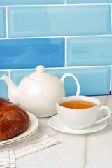 Fresh pastry bakery on table kitchen background