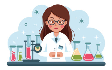 female scientist holding tube and smiling