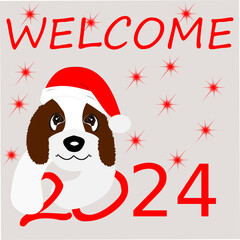 Welcome 2024 with Saint Bernard - illustration - 684969058