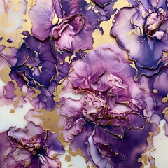 Ethereal Purple and Gold Abstract Floral Art Piece