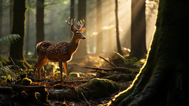 deer in the woods HD 8K wallpaper Stock Photographic Image 