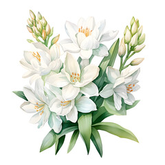 Fototapeta na wymiar Tuberose, Flowers, Watercolor illustrations