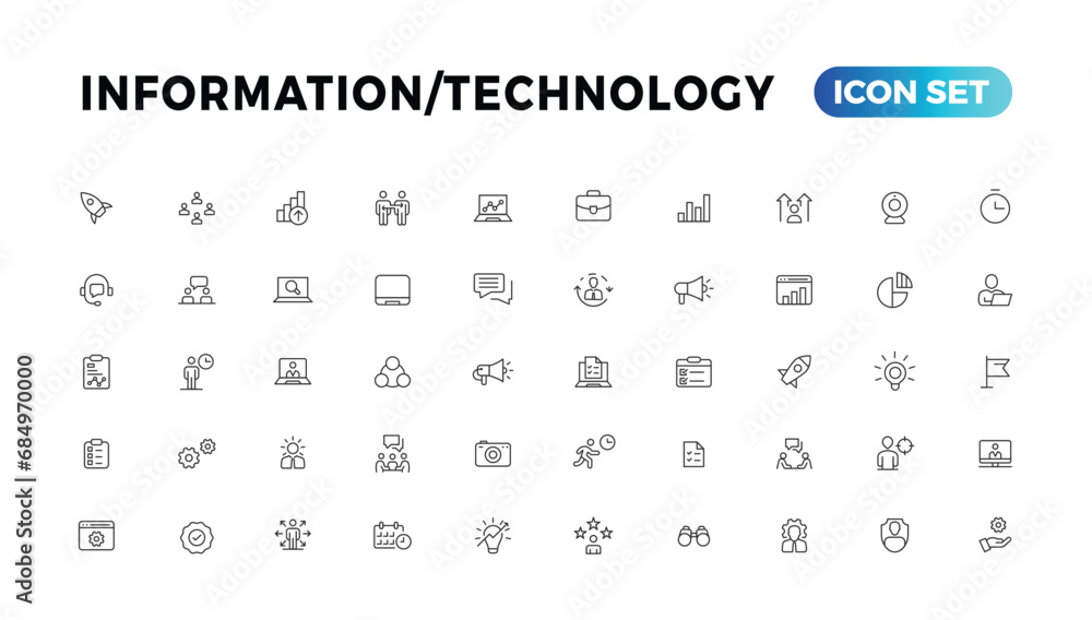 Poster device and information technology line icons collection. big ui icon set in a flat design. thin outl