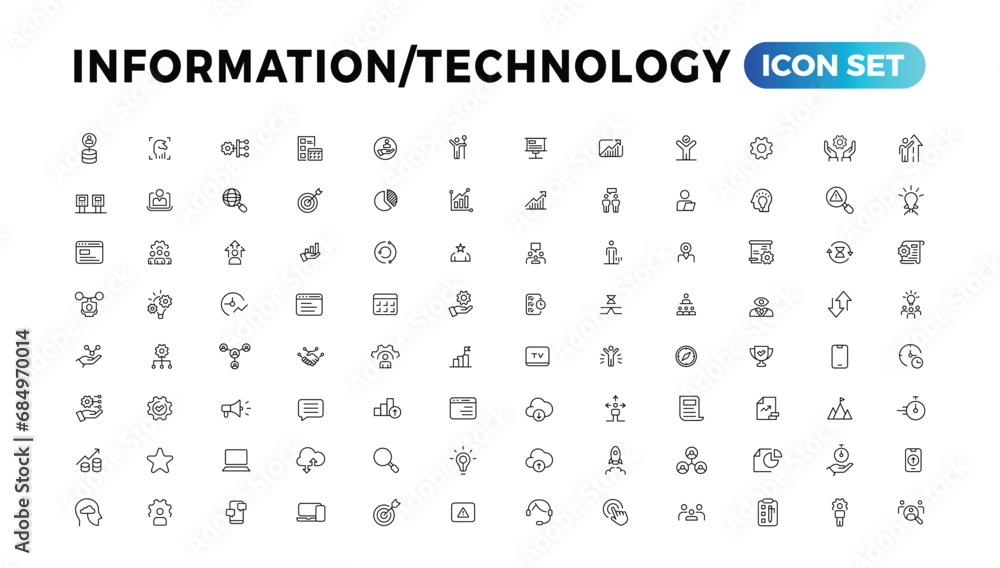 Poster device and information technology line icons collection. big ui icon set in a flat design. thin outl
