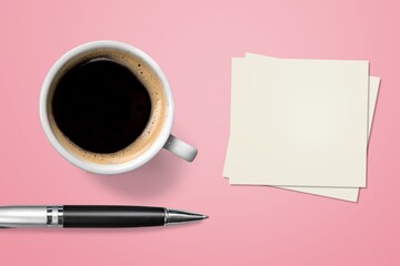blank napkin with cup of coffee on the desk