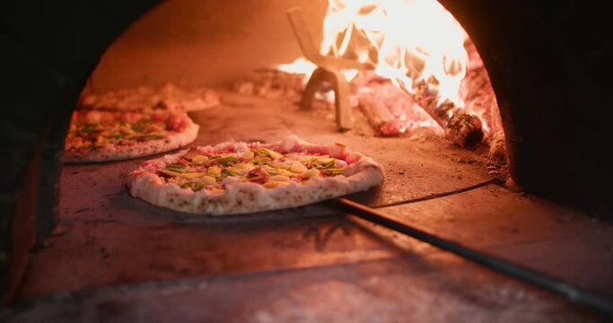 Pizza on a peel in the oven