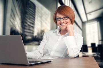 Portrait smile young woman in office