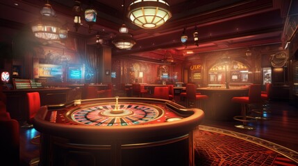 Casino Glamour Dynamic Roulette Table Amidst the Neon Thrill
