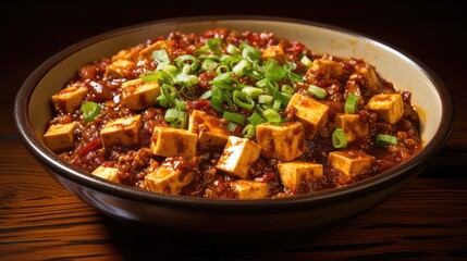 Fototapeta premium mapo meat chinese food spicy illustration cuisine sichuan, flavor fry, dumplings noodles mapo meat chinese food spicy