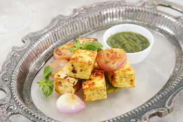 Tandoori Paneer Tikka or Paneer Soola With Chutney