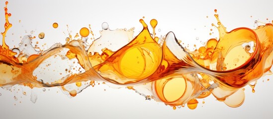 In an abstract design merging elements of nature, a white isolated background showcases a circle of vibrant orange and gold splashes, evoking energy and light while a texture reminiscent of water