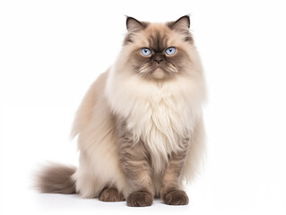 Purebred cat of the color-point Persian breed in full growth. Isolated on a white background.