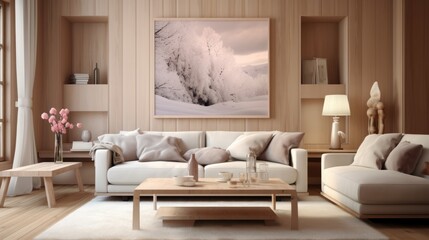 Generative AI image of modern interior design of a leaving area soft colors