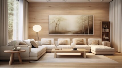 Generative AI image of modern interior design of a leaving area soft colors