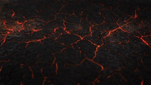 Flowing Lava Field or Magma In A Seamless Loop. 3D Animation