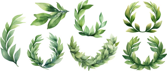 set four watercolor laurel wreaths for printable templates - obrazy, fototapety, plakaty