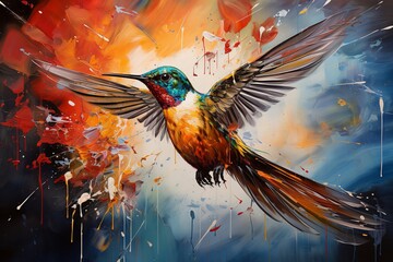 Hummingbird Flight in The Style of Abstract Expressionism. Creted with Generative AI Technology