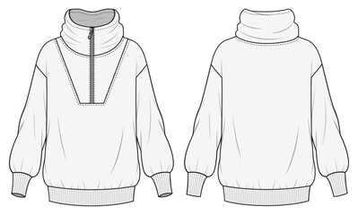 women's long sweatshirt Fashion Flat Sketch Vector Illustration, CAD, Technical Drawing, Flat Drawing, Template, Mockup.
